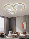 Lustra LED, Model R9134/1+1+1C, Cu Telecomanda, 3 Tipuri De Lumina Plus Lumina RGB, Intensitate Reglabila, 59W, Alb/Auriu