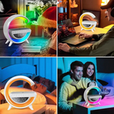 Lampa LED Birou RGB cu incarcare Wireless, Bluetooth, Ceas, Alarma si USB