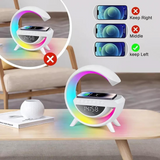 Lampa LED Birou RGB cu incarcare Wireless, Bluetooth, Ceas, Alarma si USB