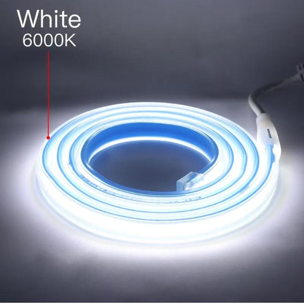 Banda LED COB, Flexibila, IP65, 280 LED/M, Lumina Rece, 6000K, 8W/m, 100m/Rola, 220V, Cu Alimentator Inclus