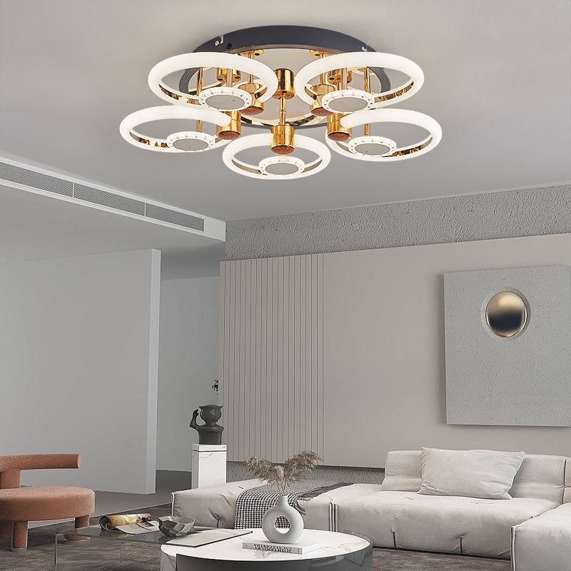 Lustra LED RFAN Model 1010/5+5 G+BK cu finisaj auriu și telecomandă