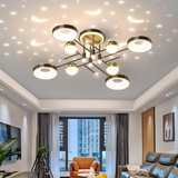 Lustra LED, Model R9079/4+4+4, Cu Telecomanda, 3 Tipuri De Lumina, Intensitate Reglabila, 46W, Negru/Auriu