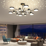 Lustra LED, Model R9080/6+6+1, Cu Telecomanda, 3 Tipuri De Lumina, Intensitate Reglabila, 208W, Negru/Auriu