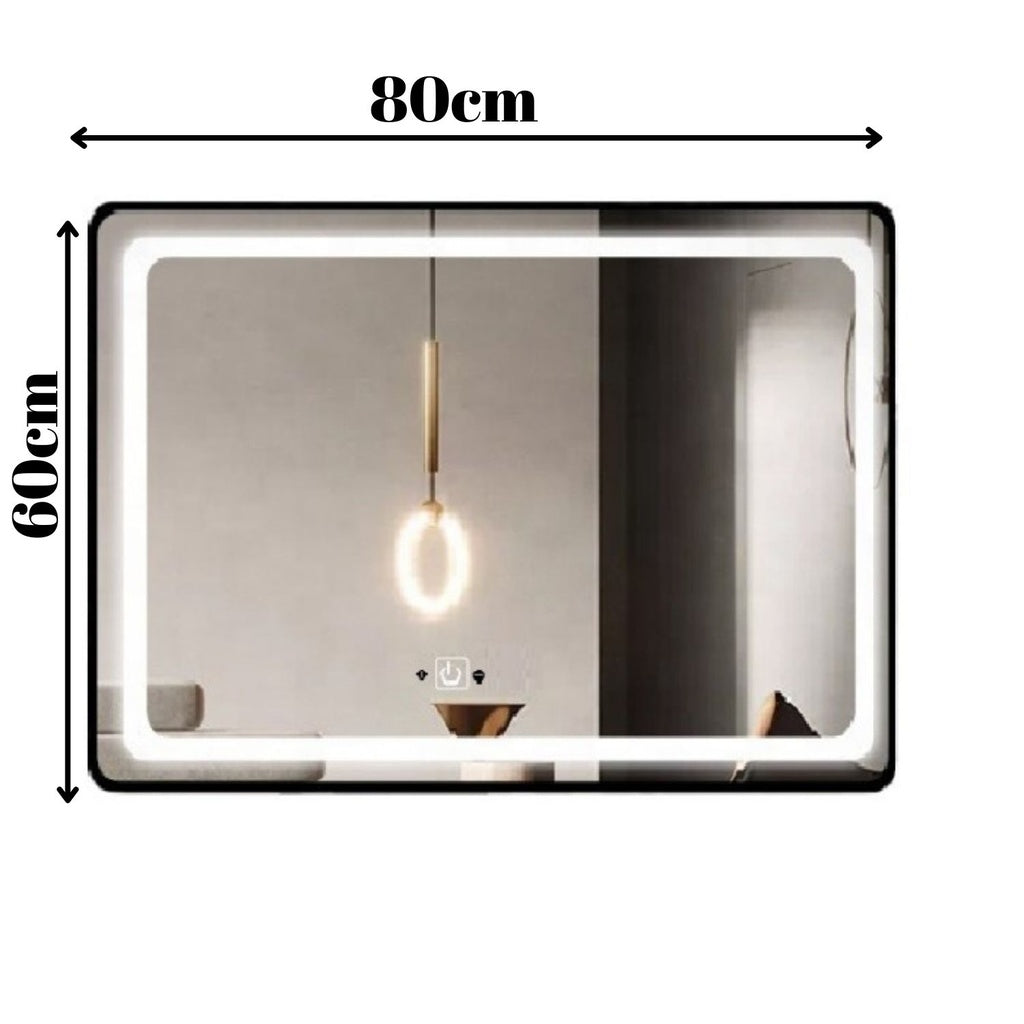 Oglinda LED Si Touch, 80 X 60 Cm, cu Ceas, Rama Negru Mat, J30, Smack