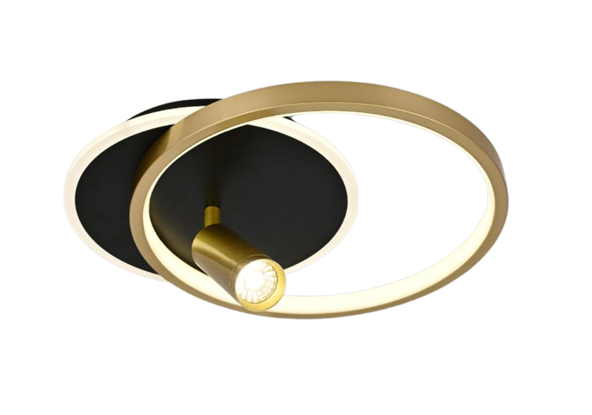 Lustra LED, Model R9055/R1, Cu Telecomanda, 3 Tipuri De Lumina, Intensitate Reglabila, 76W, Negru/Auriu
