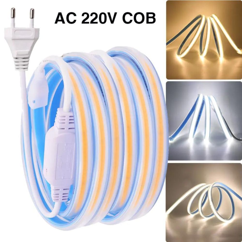 Banda LED COB, Flexibila, IP65, 280 LED/M, Lumina Neutra, 4000K, 8W/M, 100m/Rola, 220V, Cu Alimentator Inclus