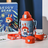 Termos Copii Cu Husa, Pai si Cana, BeddyBear, Rac, 580 ml, Rosu