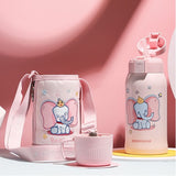 Termos Copii Cu Husa, Pai si Cana, BeddyBear, Elefant, 600 ml, Roz