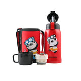 Termos Copii Cu Husa, Pai si Cana, BeddyBear, Urs Panda, 600 ml, Rosu