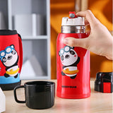 Termos Copii Cu Husa, Pai si Cana, BeddyBear, Urs Panda, 600 ml, Rosu