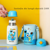 Termos Copii Cu Husa, Pai si Cana, BeddyBear, Sesame Street Elmo Monster, 630 ml, Albastru