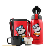 Termos Copii Cu Husa, Pai si Cana, BeddyBear, Urs Panda, 600 ml, Rosu